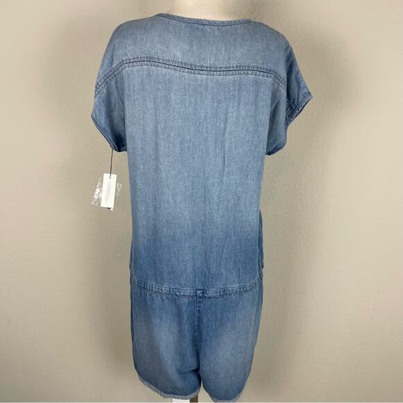 Velvet Blue Denim Chambray V Neck Tie Waist  Romper NWT Lg - Picture 7 of 10